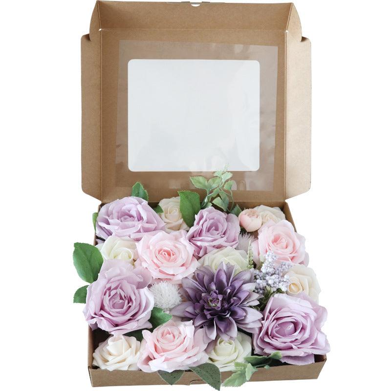 Simulation Boxed Flower Heads With Rods Diy Home Bouquet Holiday Wedding Banquet