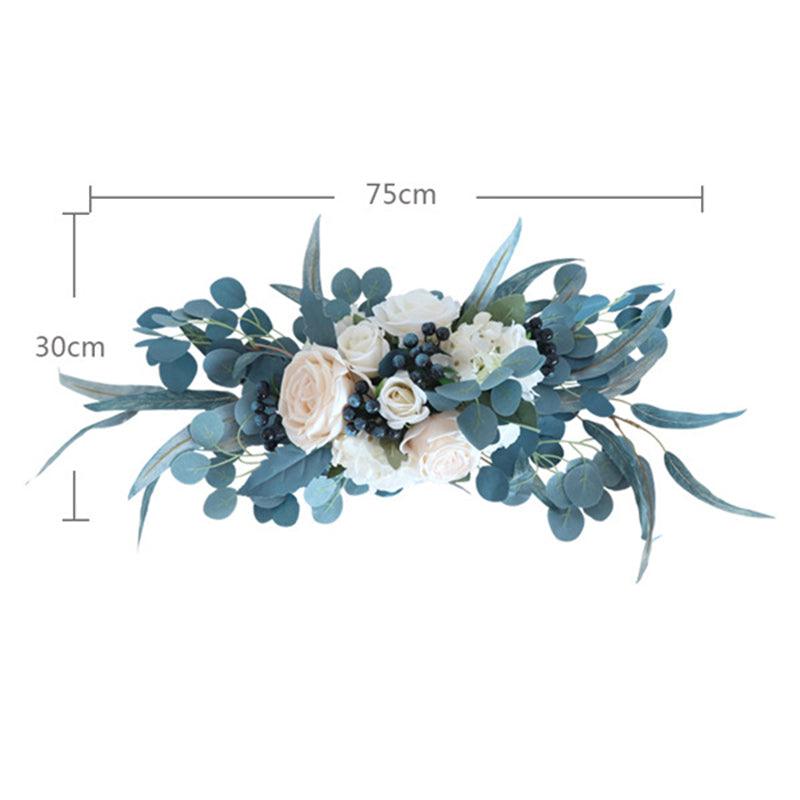 Simulated Peacock Blue Champagne Rose Silk Flower Wedding Welcome Sign Flower Art Guide Sign Prop