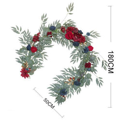 Simulated Rose Strip Wine Red Royal Blue Table Flower Rose Vine Wedding Decoration Background