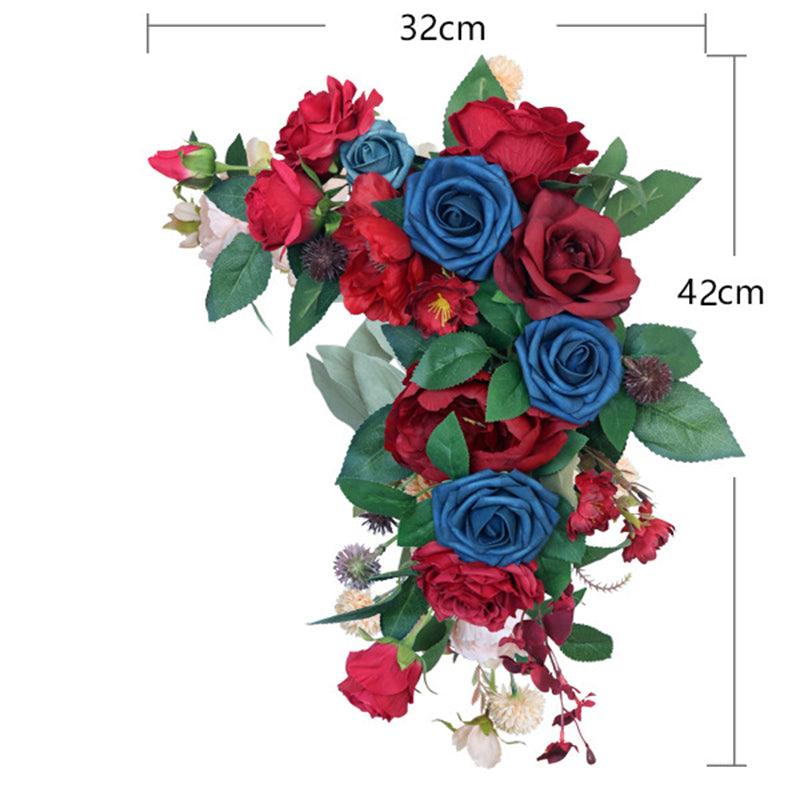 Wedding Arch Flower Imitation Wine Red Royal Blue Corner Flower Rose Welcome Sign Wedding Party