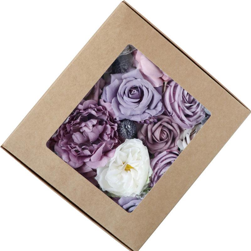 Simulation flowers in box flower head with rod DIY bouquet birthday valentine's day gift flower box