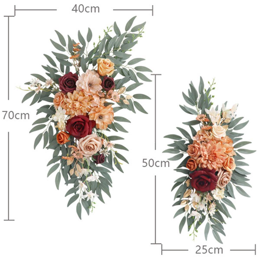 Simulated Dirty Orange Wine Red Flower Art Wedding Welcome Sign Decorative Corner Flower Prop