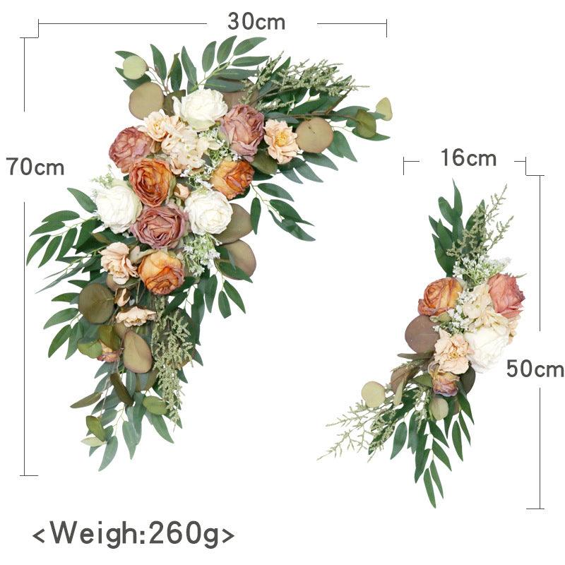 Simulated Arch Champagne Orange Flower Decoration Wedding Scene Welcome Sign Corner Flower Arrangement