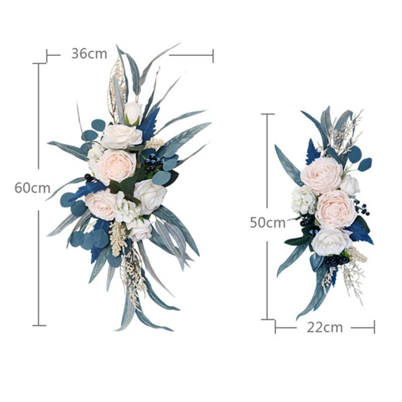 Simulated Peacock Blue Champagne Rose Art Wedding Welcome Sign Decorative Corner Flower Prop