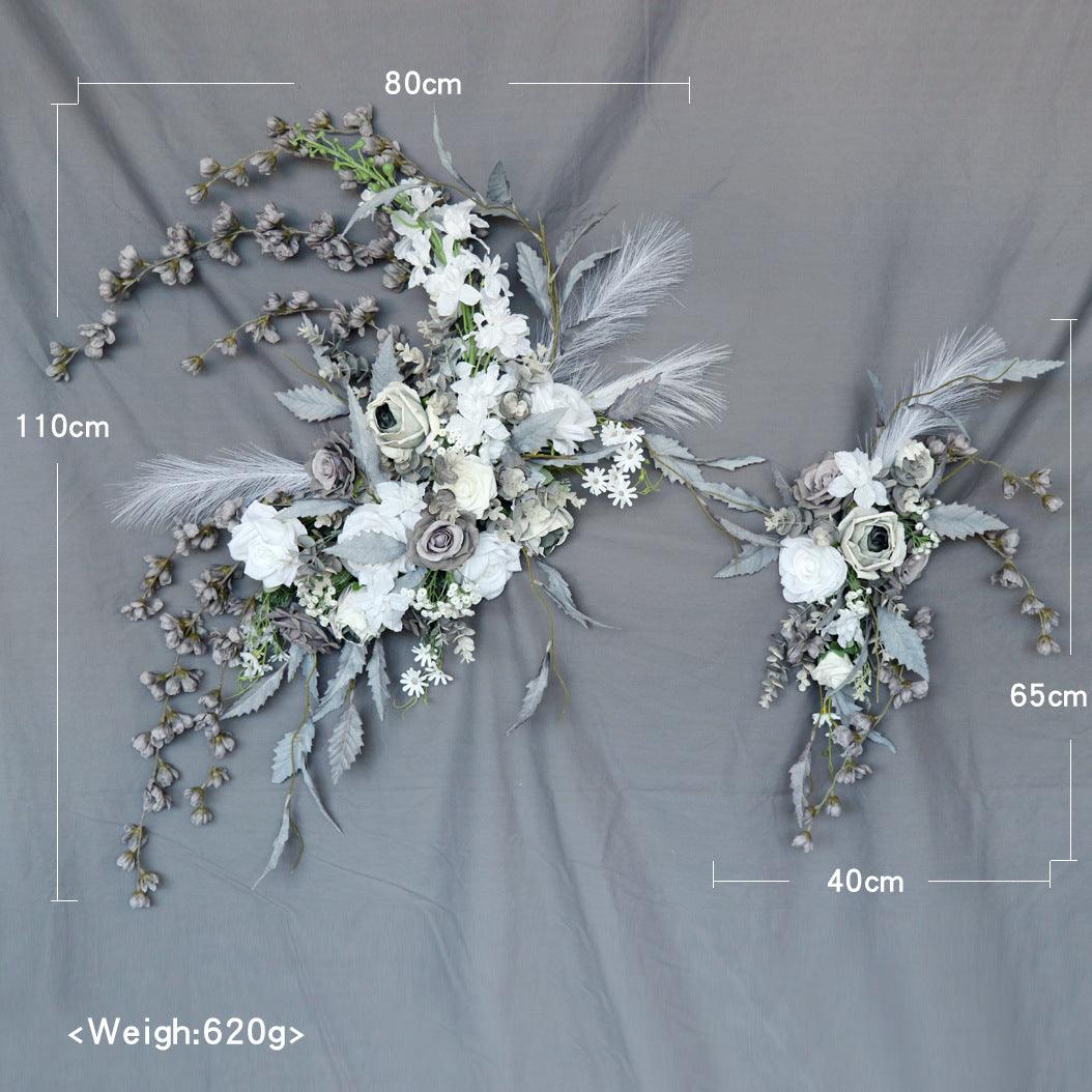 Simulated Arch Decoration Wedding Scene Welcome Sign Bean Paste Powder Grey White Flower Corner Flower Arrangement