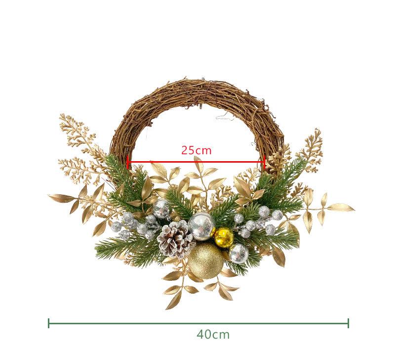 Simulation Pine Needles Rattan Christmas Gold Coloured Ball Leaves Pine Cones Indoor Fireplace Wall Hanging Decoration