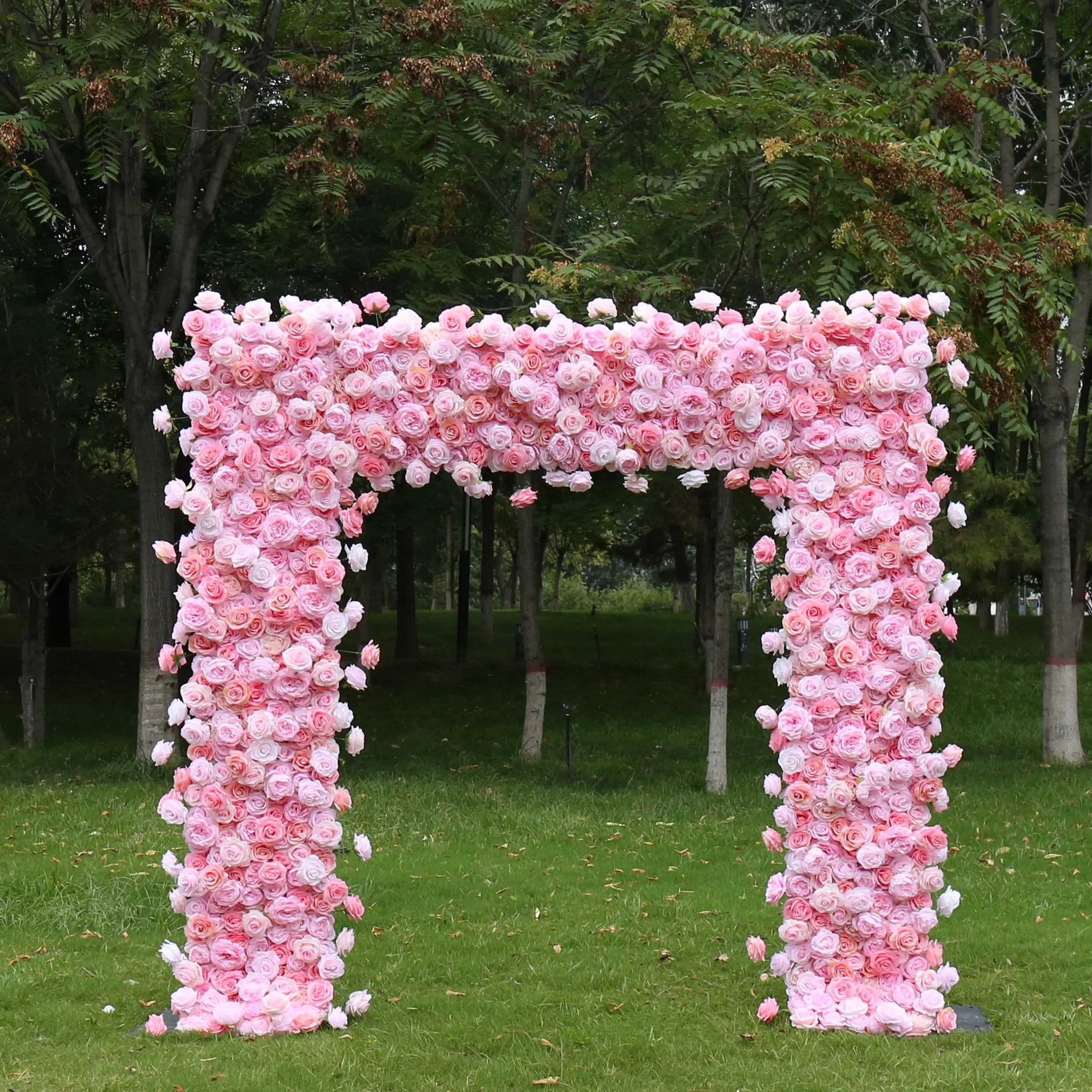 Uflower Pink Rose Floral Square Arch Wedding Party Backdrop Decoration