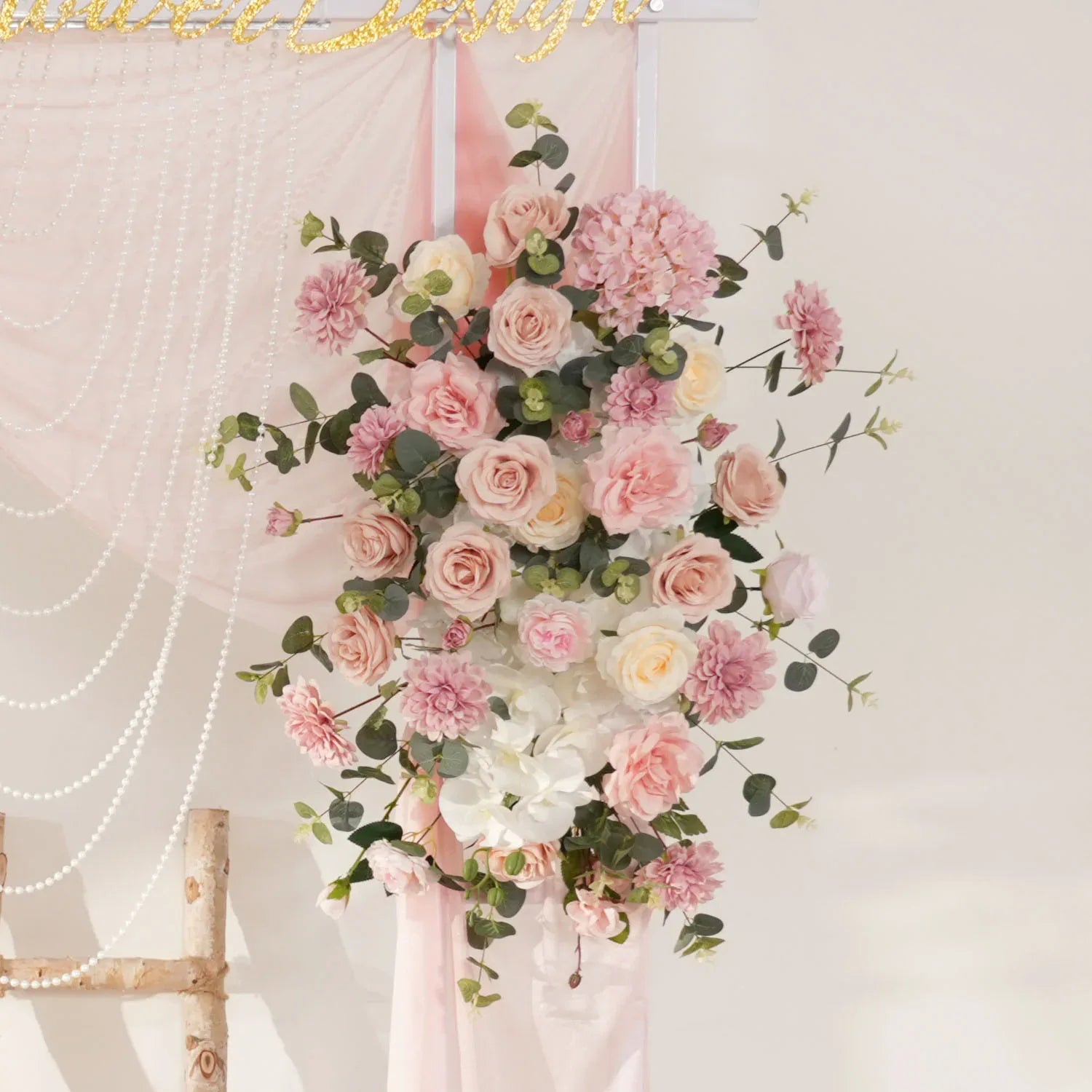 Uflower Wedding Backdrop Pink Rose Green Leaf Floral Arrangement SET80128 - Uflower