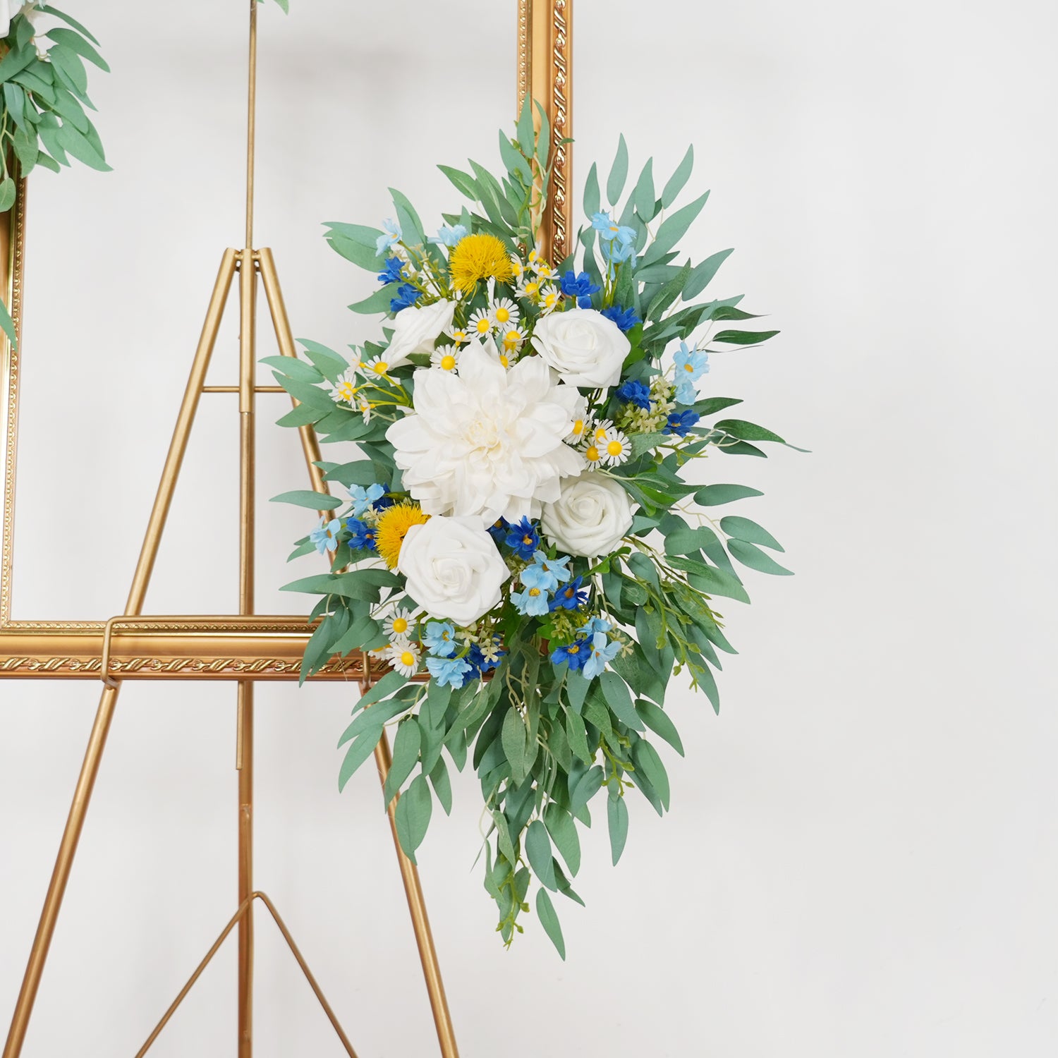 Uflower Rose Green White Flower Willow Leaf Wedding Welcome Flower Floral Decor