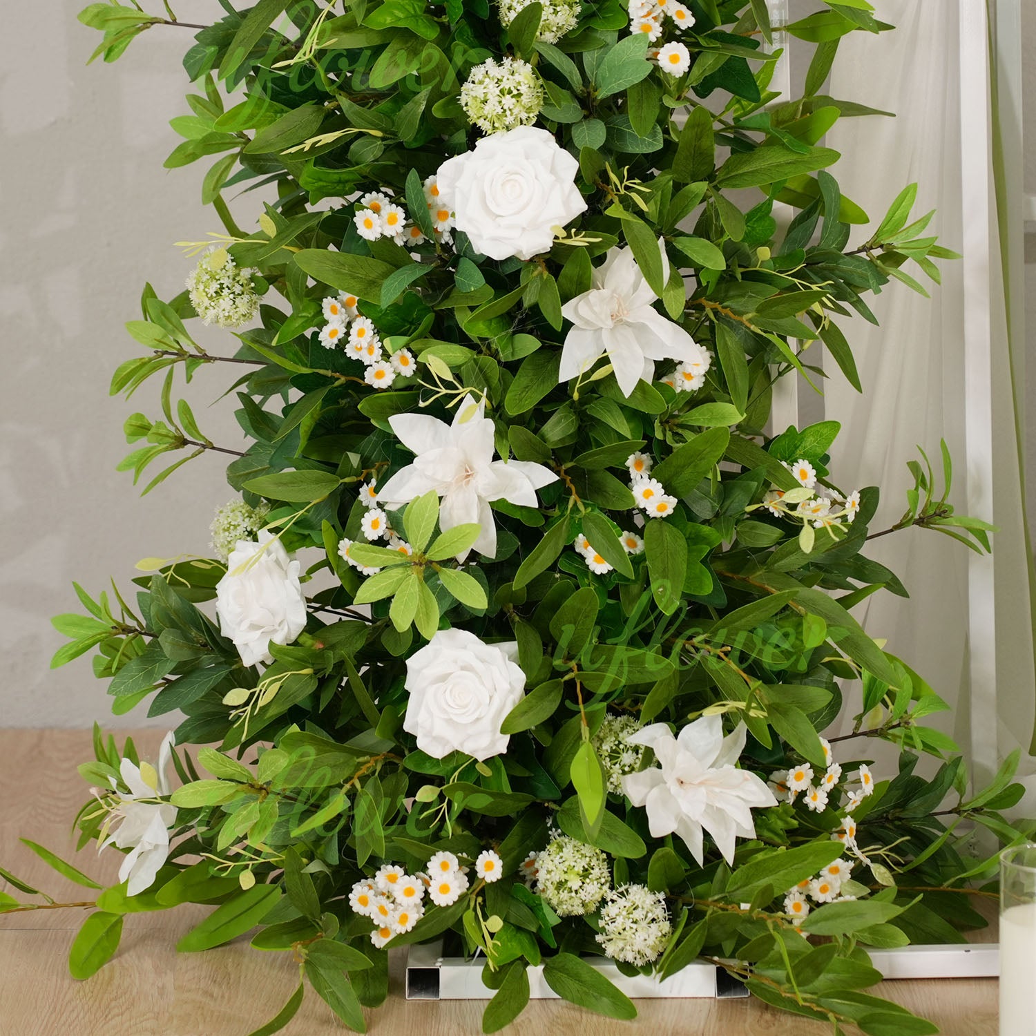 Uflower White Green Floral Arrangement Horn Arch Wedding Backdrop Props