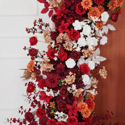 Uflower Autumn Red Rose Floral Arrangement Horn Arch Wedding Backdrop Decor