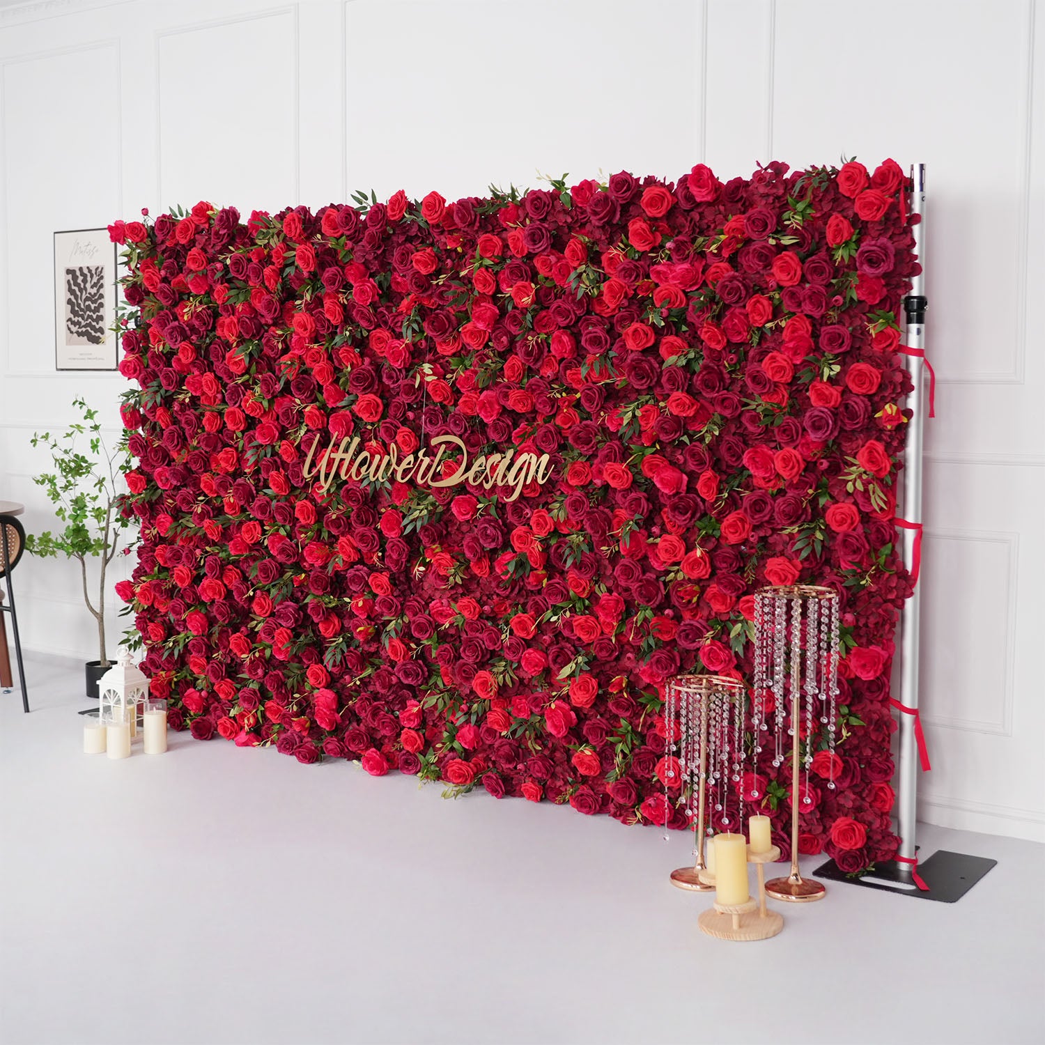 Uflower Artificial Red Rose Wall Wedding Backdrop Decor