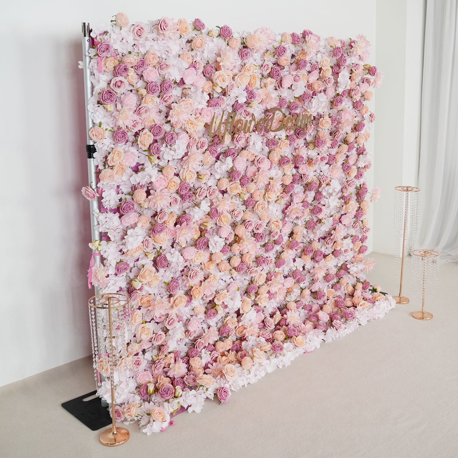 Uflower Artificial Pink Champagne Rose 5D Wedding Flower Wall