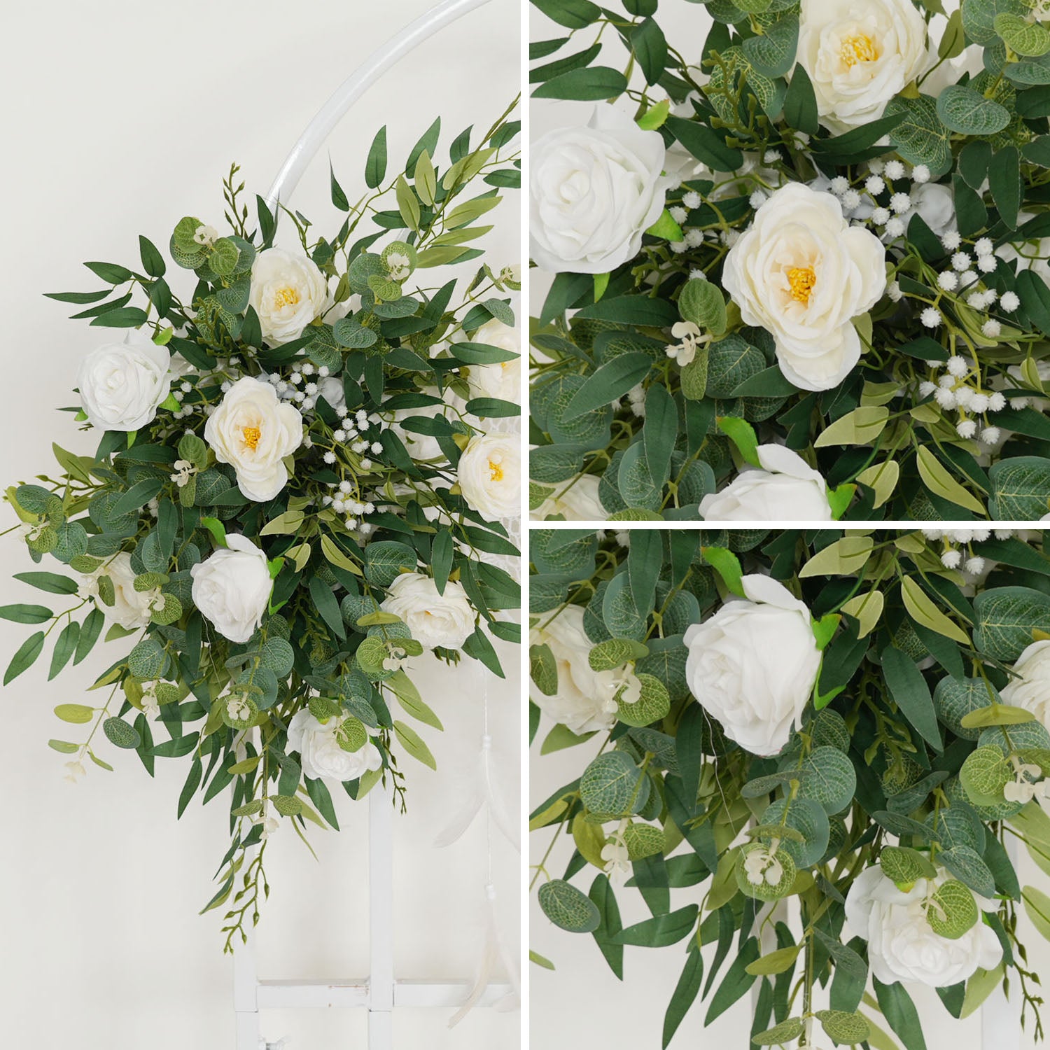 Artificial White Green Wedding KT Backdrop Flower Row Decor