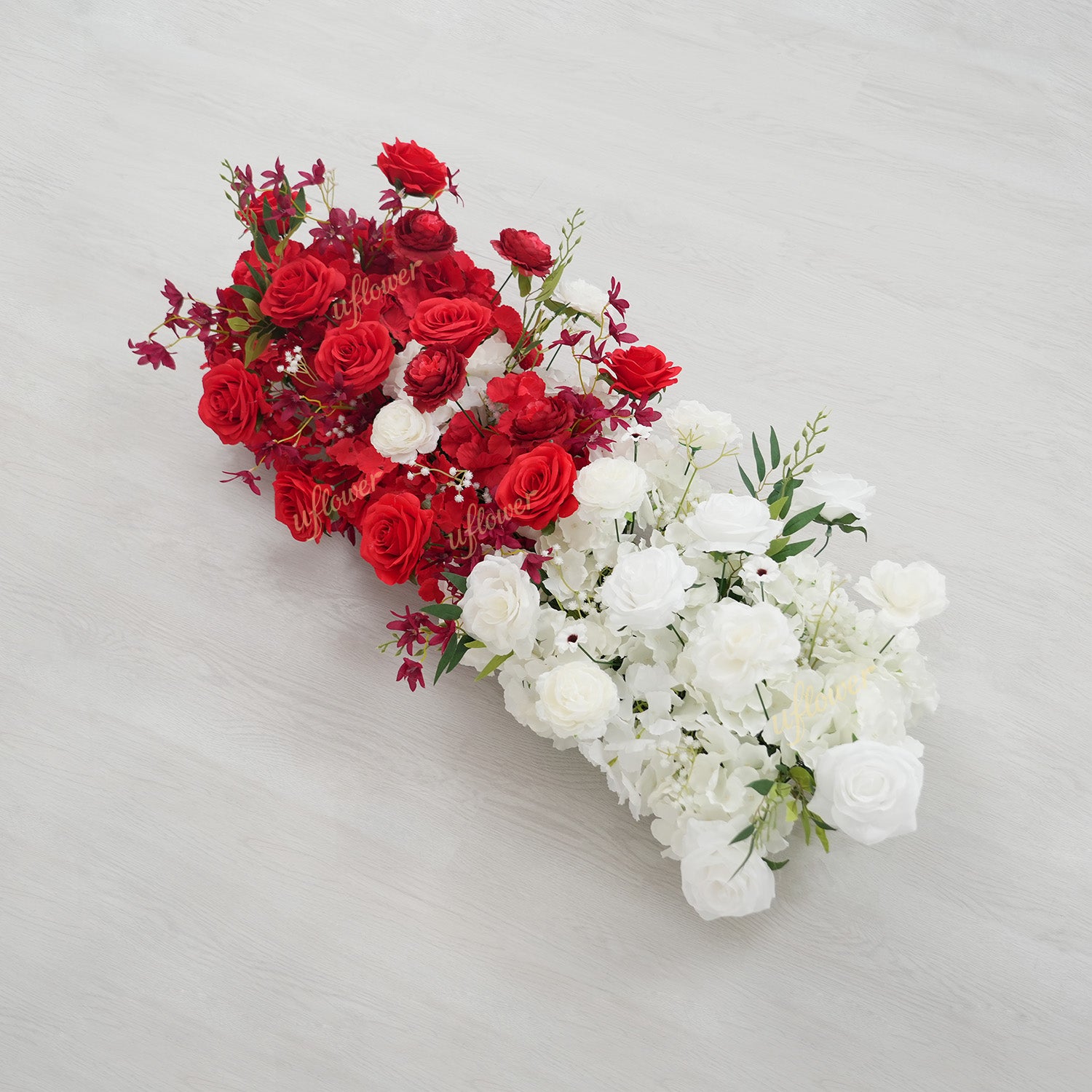 Uflower Artificial Red White Rose Flower Row Wedding KT Backdrop Decor