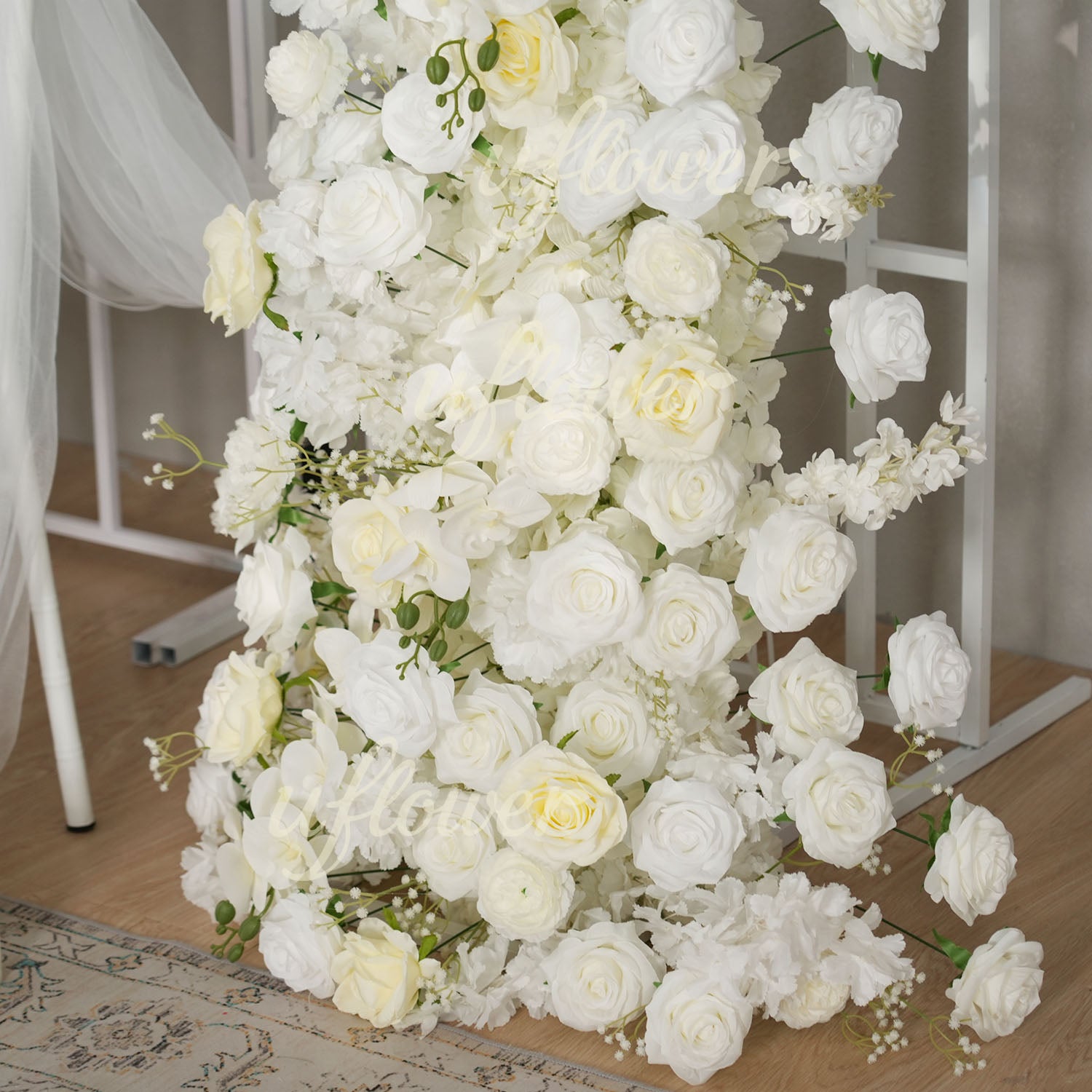 Uflower White Rose Horn Arch Floral Arrangement Wedding Backdrop Decor