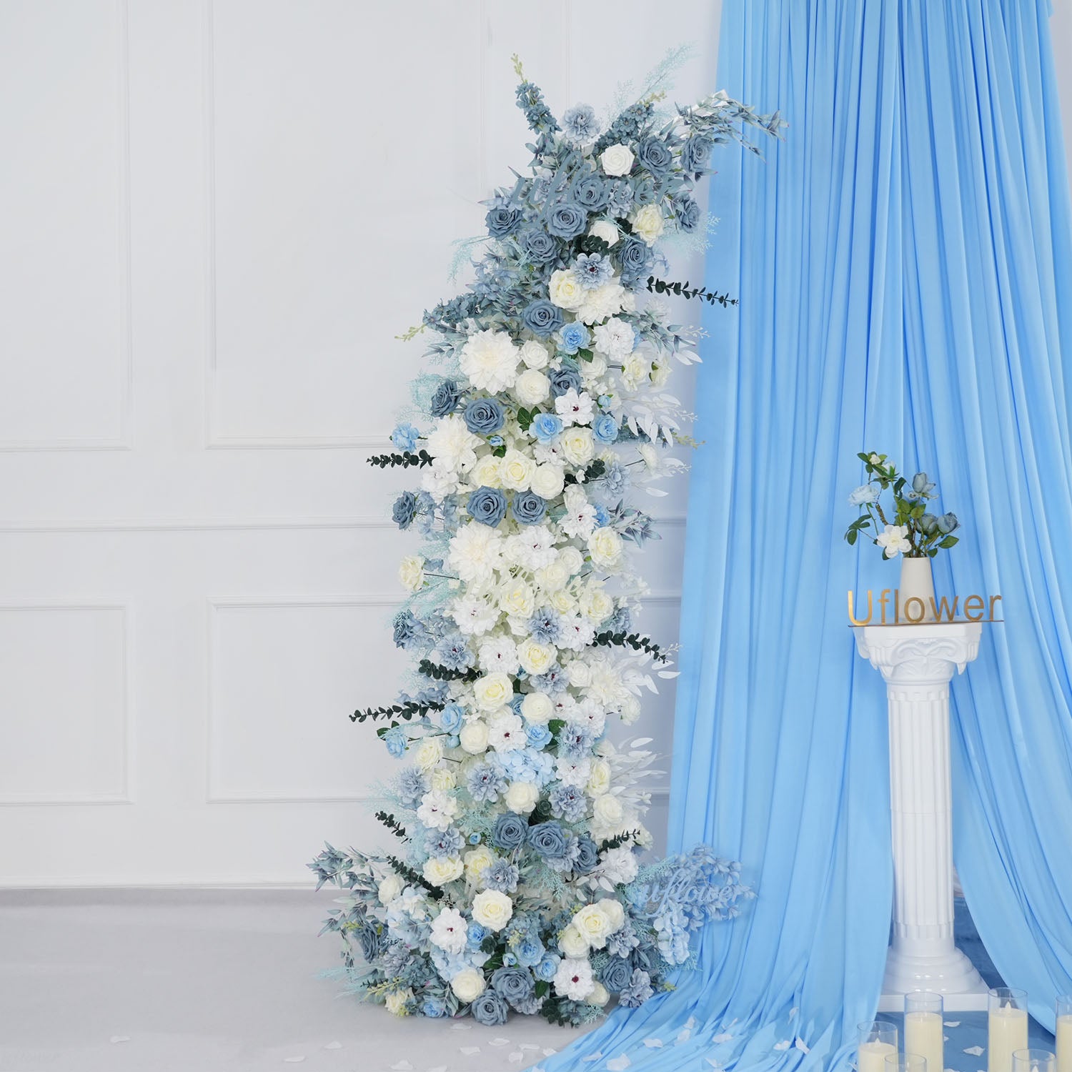 Uflower Blue White Floral Horn Arch Wedding Party Backdrop Decor