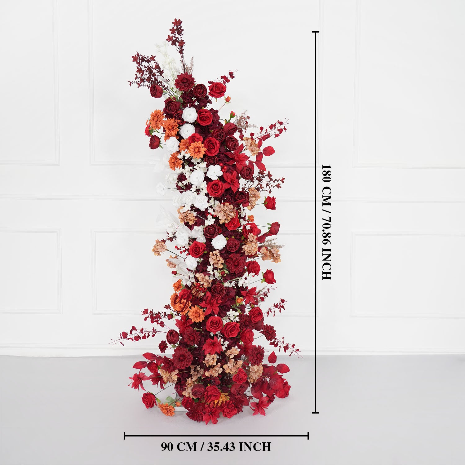 Uflower Autumn Red Rose Floral Horn Arch Wedding Party Backdrop Decor