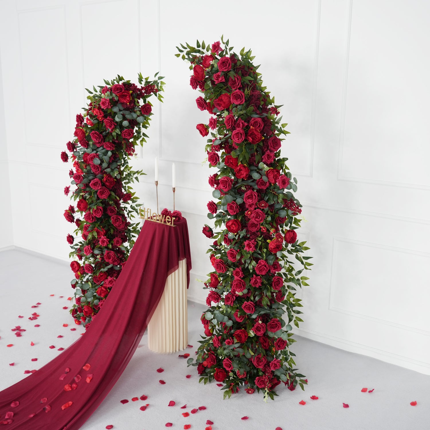 Uflower Red Rose Floral Arch Wedding Backdrop Decor