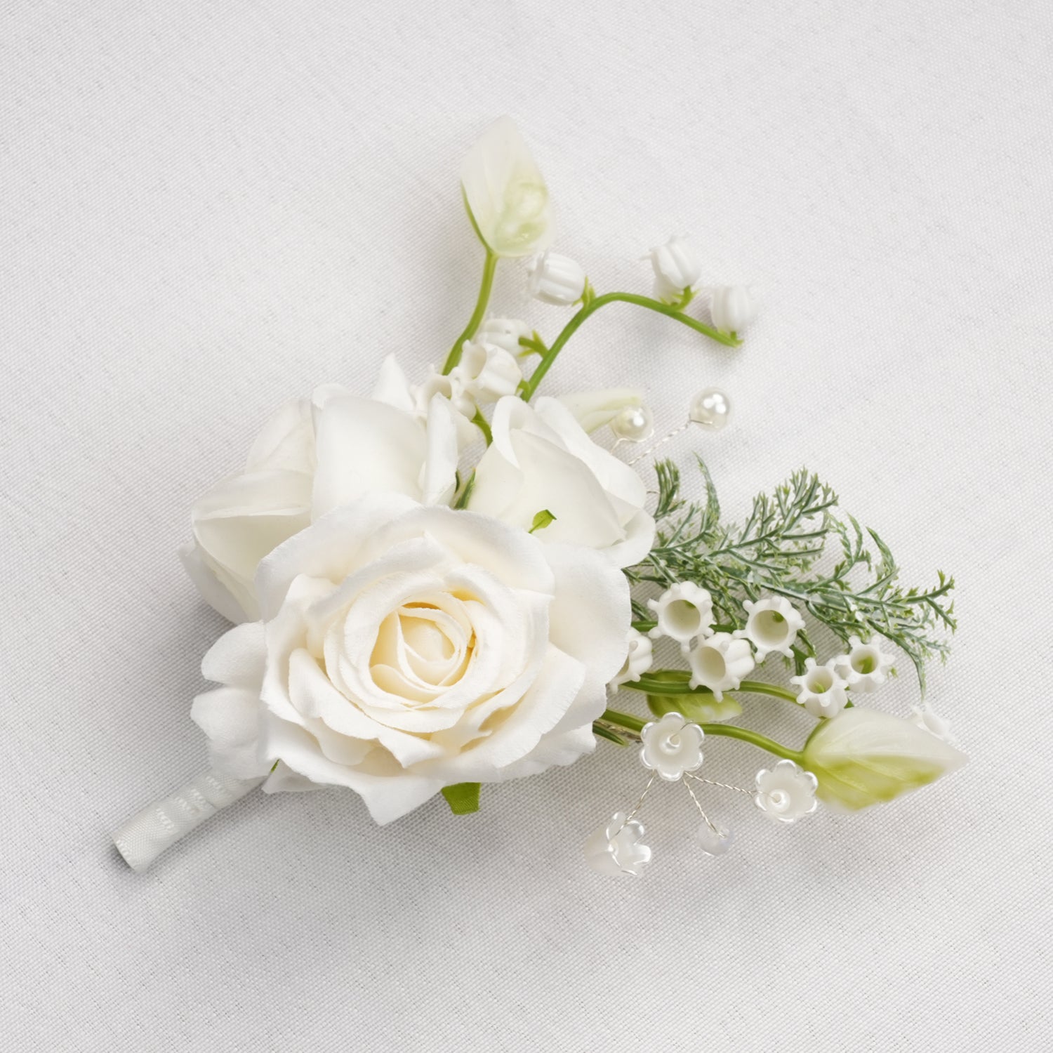 Uflower White Series With Greenery  Bride Bouquet Wrist Corsage Groom Boutonniere Wedding Event Supplies