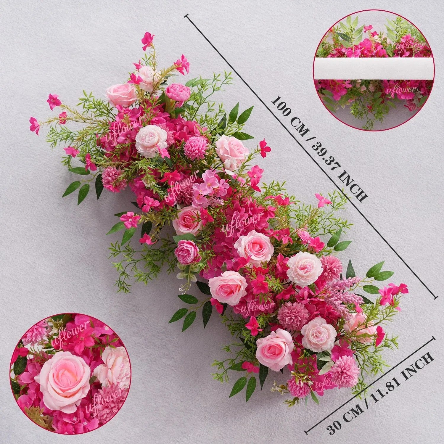 Uflower Rose Red Rose Greenery Flower Row Wedding KT Backdrop Decor SET80130 - Uflower