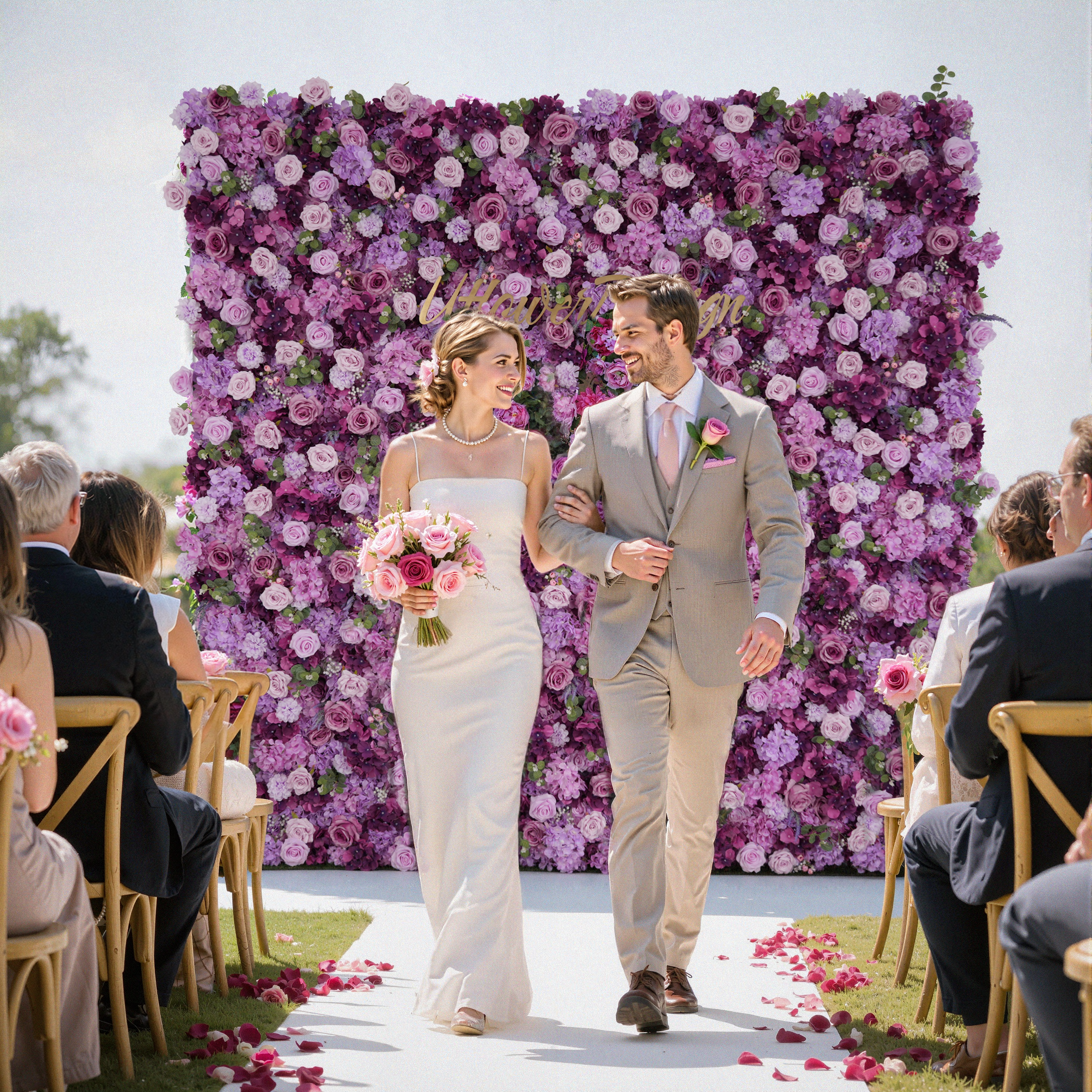 Uflower Purple Rose Flower Wall Backdrop Wedding Party Decoration