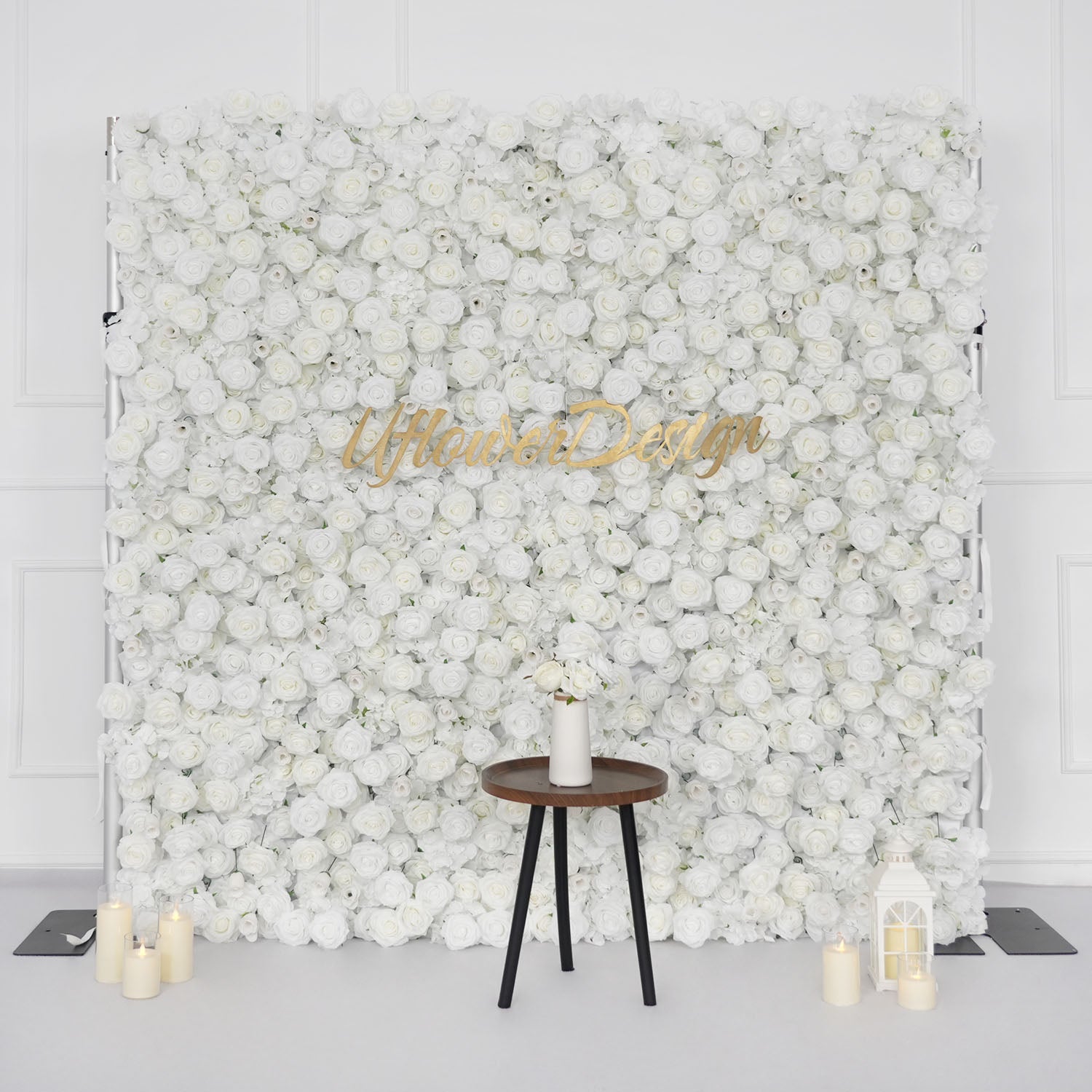 Uflower Artificial White Flower Wall Wedding Backdrop Decor