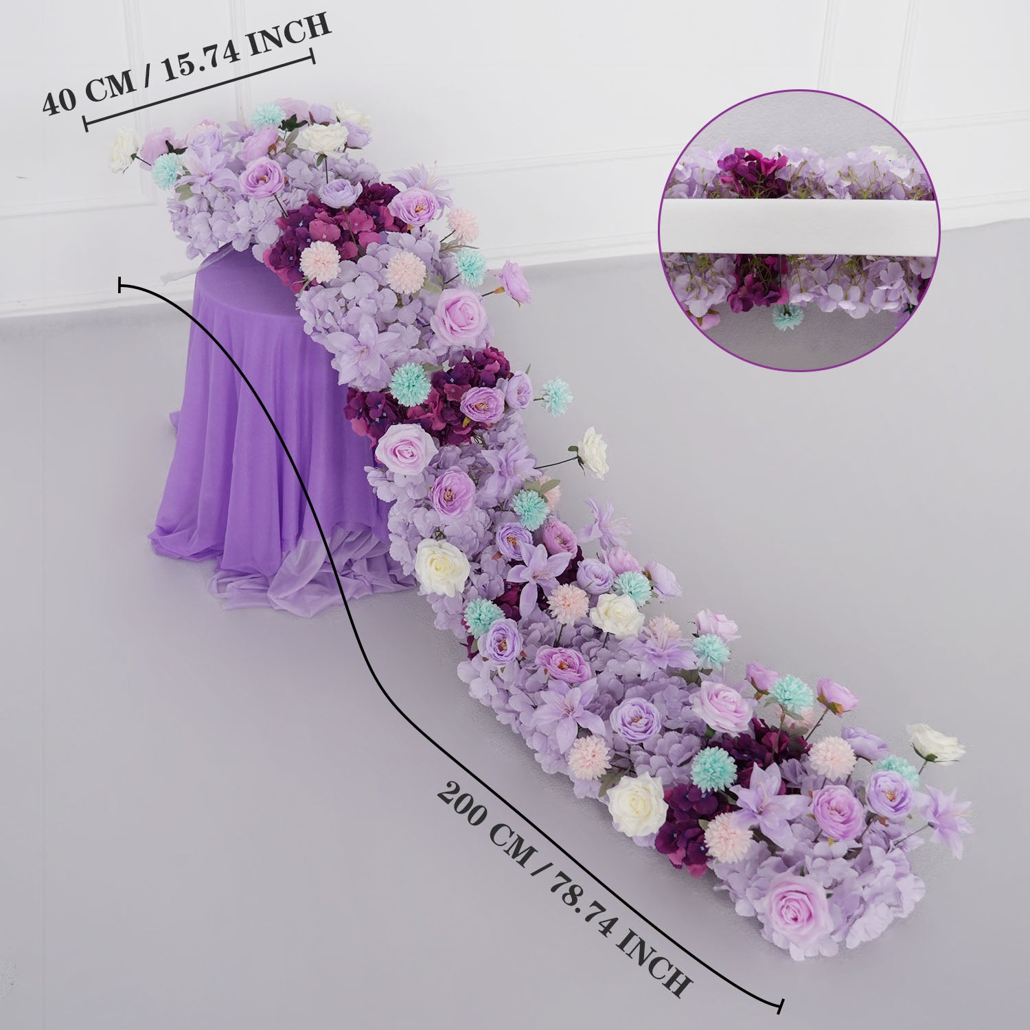 Uflower Purple Flower Row Sofa Table Runner Floor Flower Arrangement