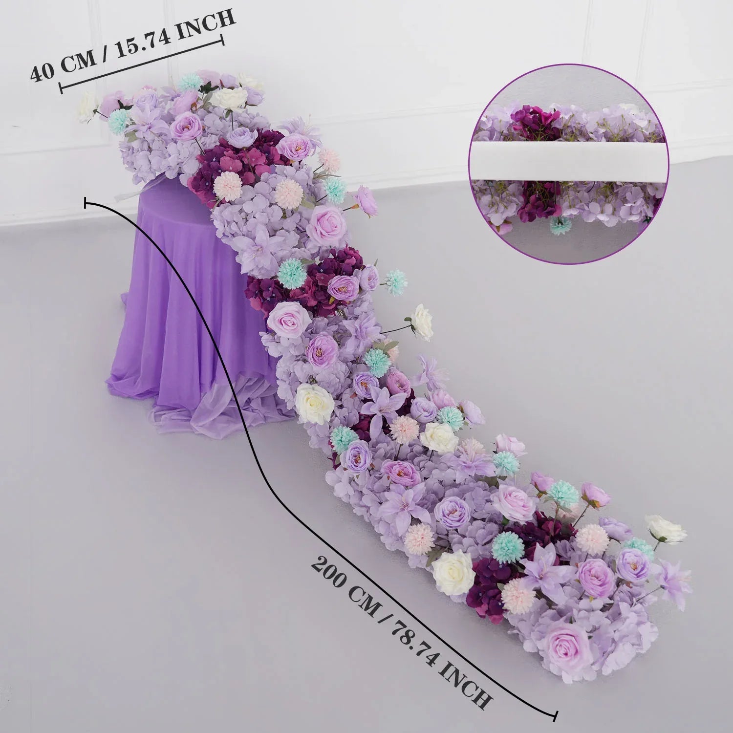 Uflower Purple Flower Row Sofa Table Runner Floor Flower Arrangement - Uflower