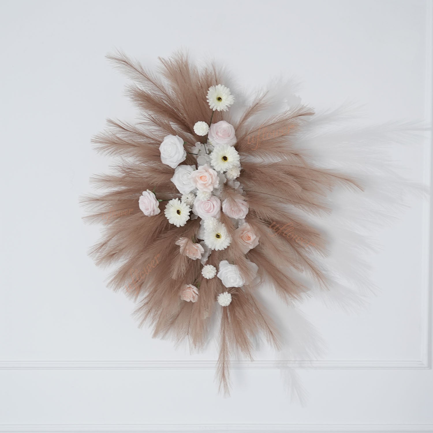 Uflower Pampas Grass Rose Wedding Floral Arrangement KT Backdrop Decor