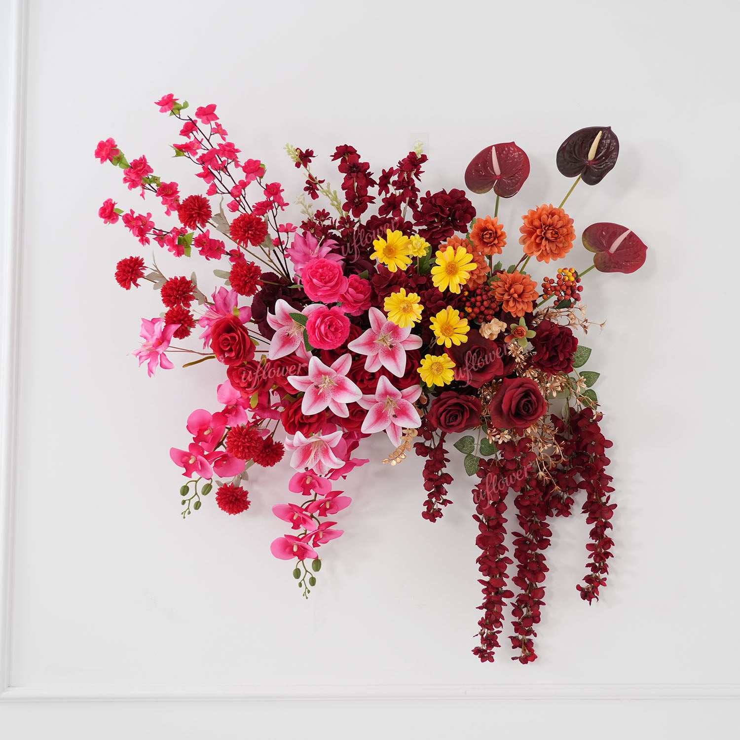 Uflower Red Pink Flower Arrangement Wedding Party Backdrop Floral Props