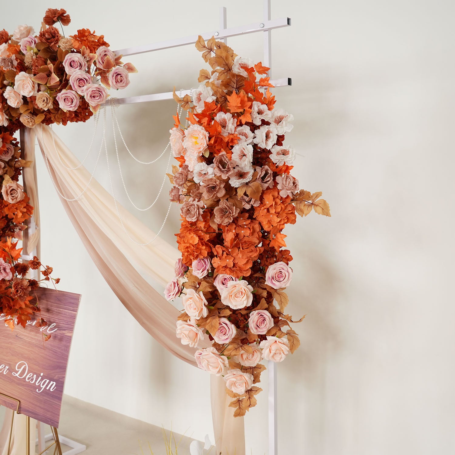 Uflower Artificial Autumn Pink Flower Row Wedding KT Backdrop Decor