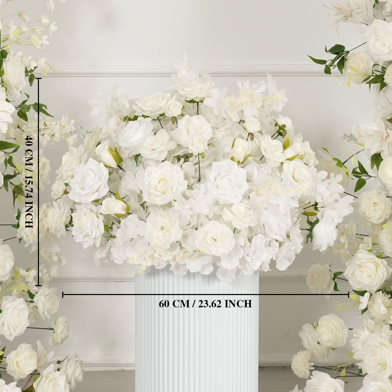 Uflower White Dahlia Floral Horn Arch Wedding Party Backdrop Decor