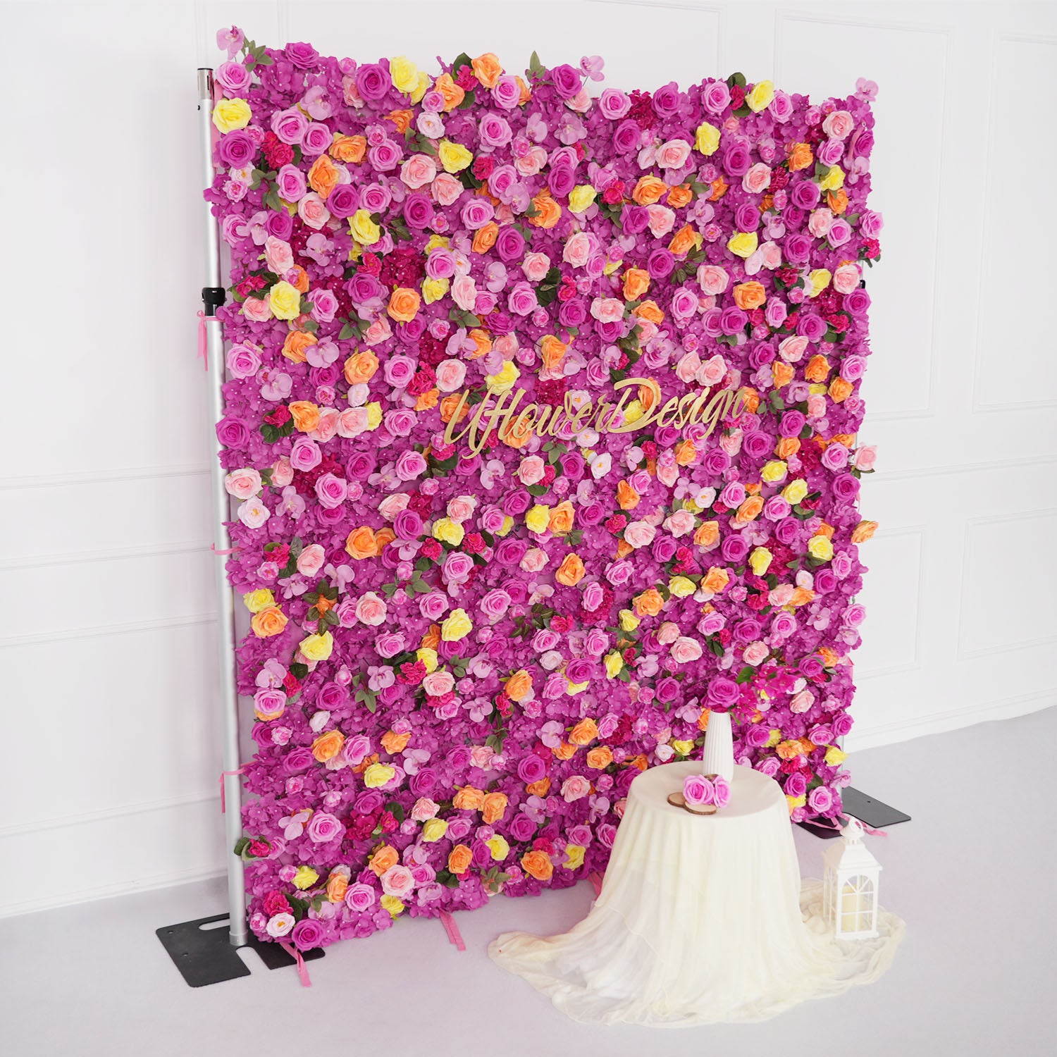 Uflower Flower Wall Hot Pink Orange Rose Floral Backdrop Wedding Party Proposal Decor Banquet Supplies