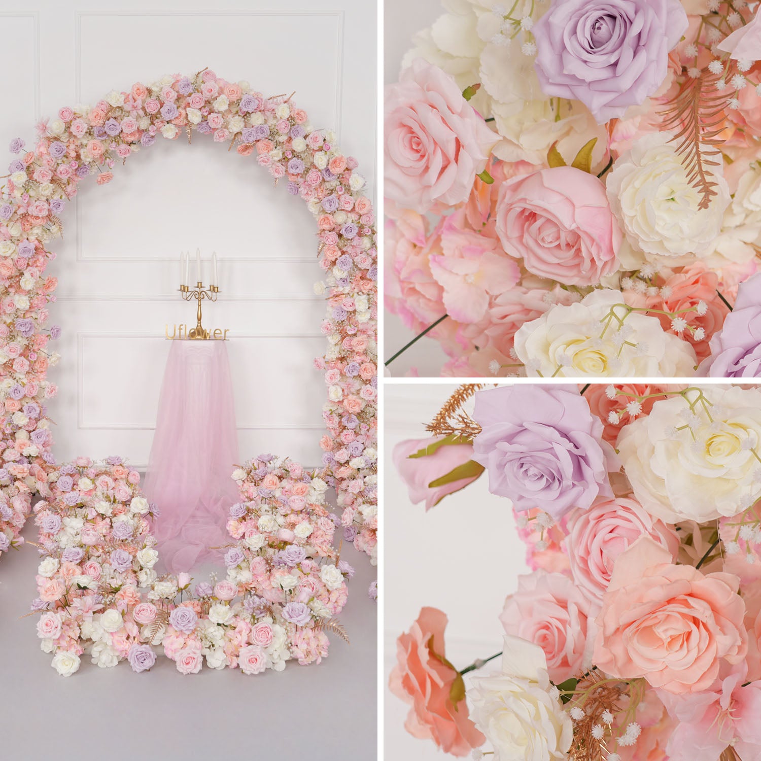 Uflower Purple Pink Rose Floral Door Arch Wedding Party Backdrop Decoration