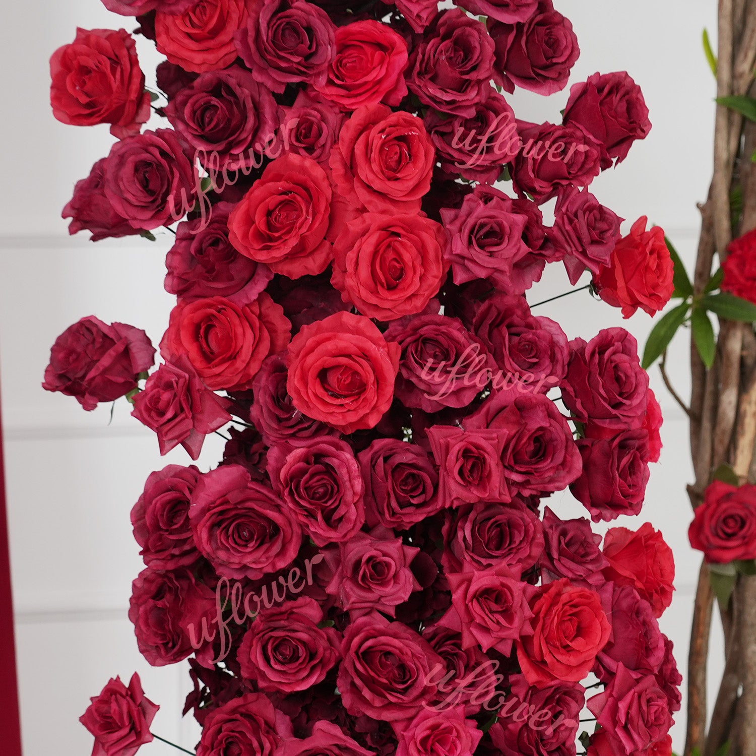 Uflower Red Rose Floral Horn Arch Wedding Party Backdrop Decor