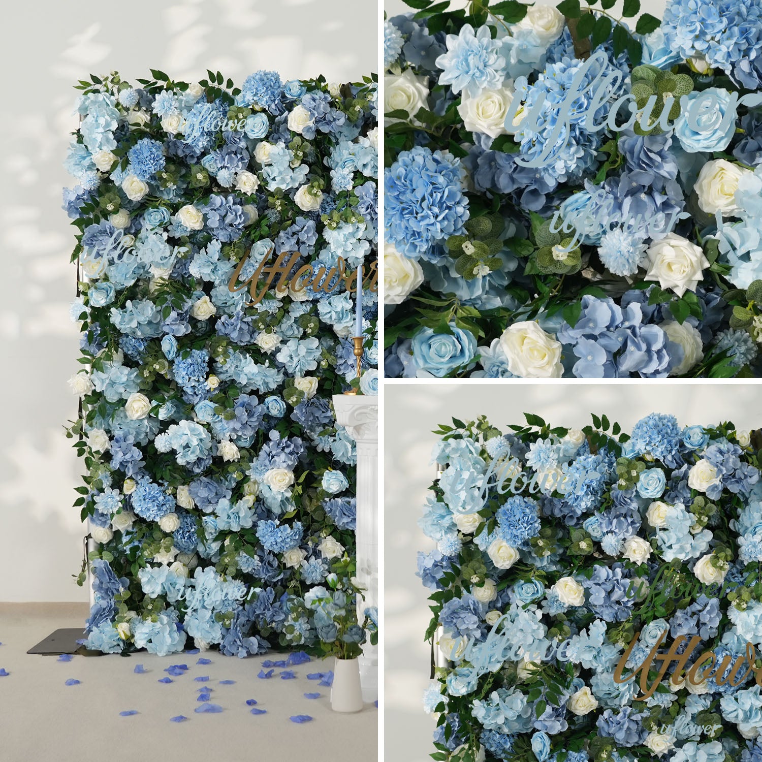 Uflower Blue White Flower Wall Floral Backdrop Wedding Party Proposal Decor