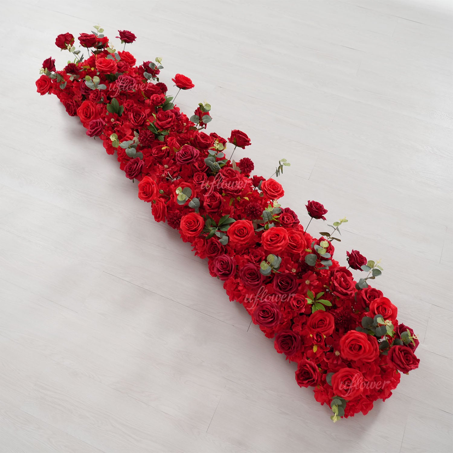 Uflower Red Rose Greenery Floral Door Arch Wedding Party Backdrop Decoration