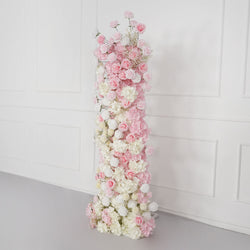 Uflower Artificial Pink White Wedding KT Backdrop Flower Row Decor