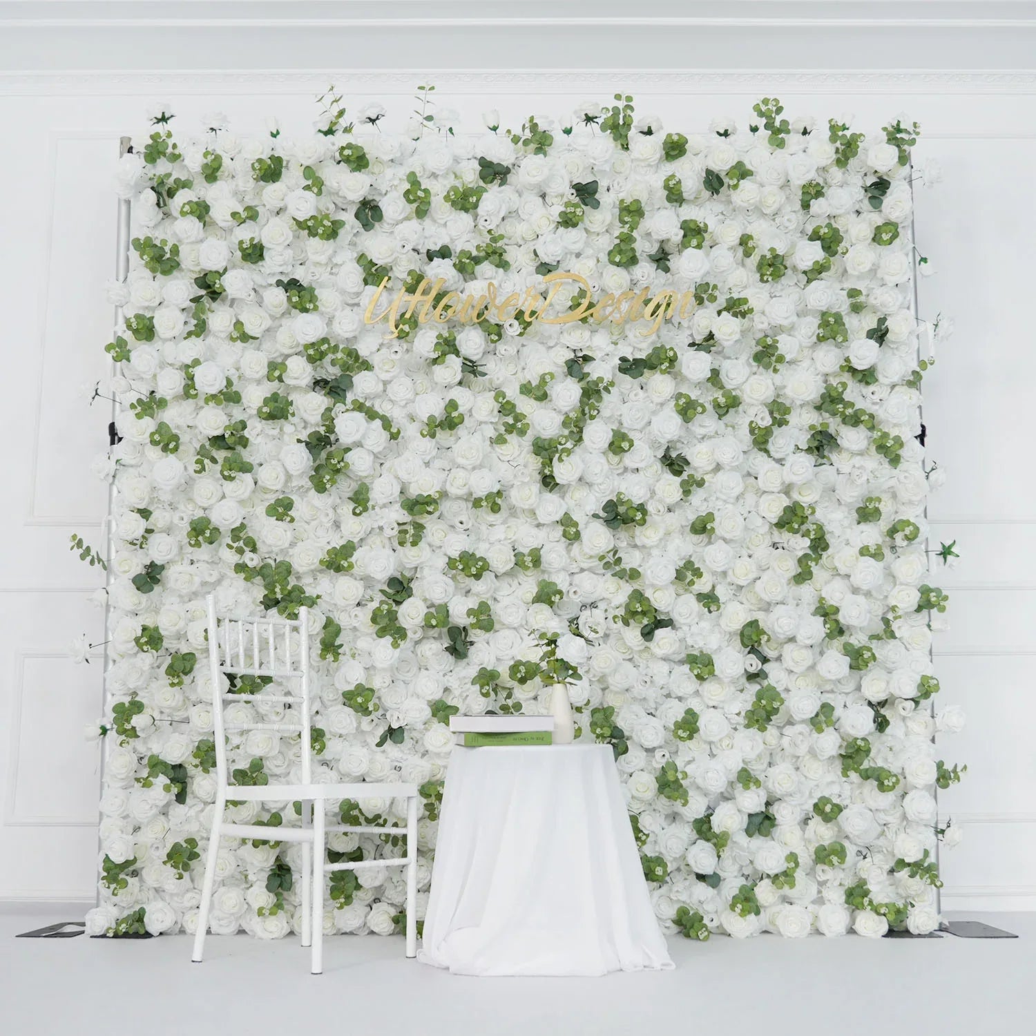 Uflower Artificial White Rose Wall Wedding Backdrop Decor - Uflower