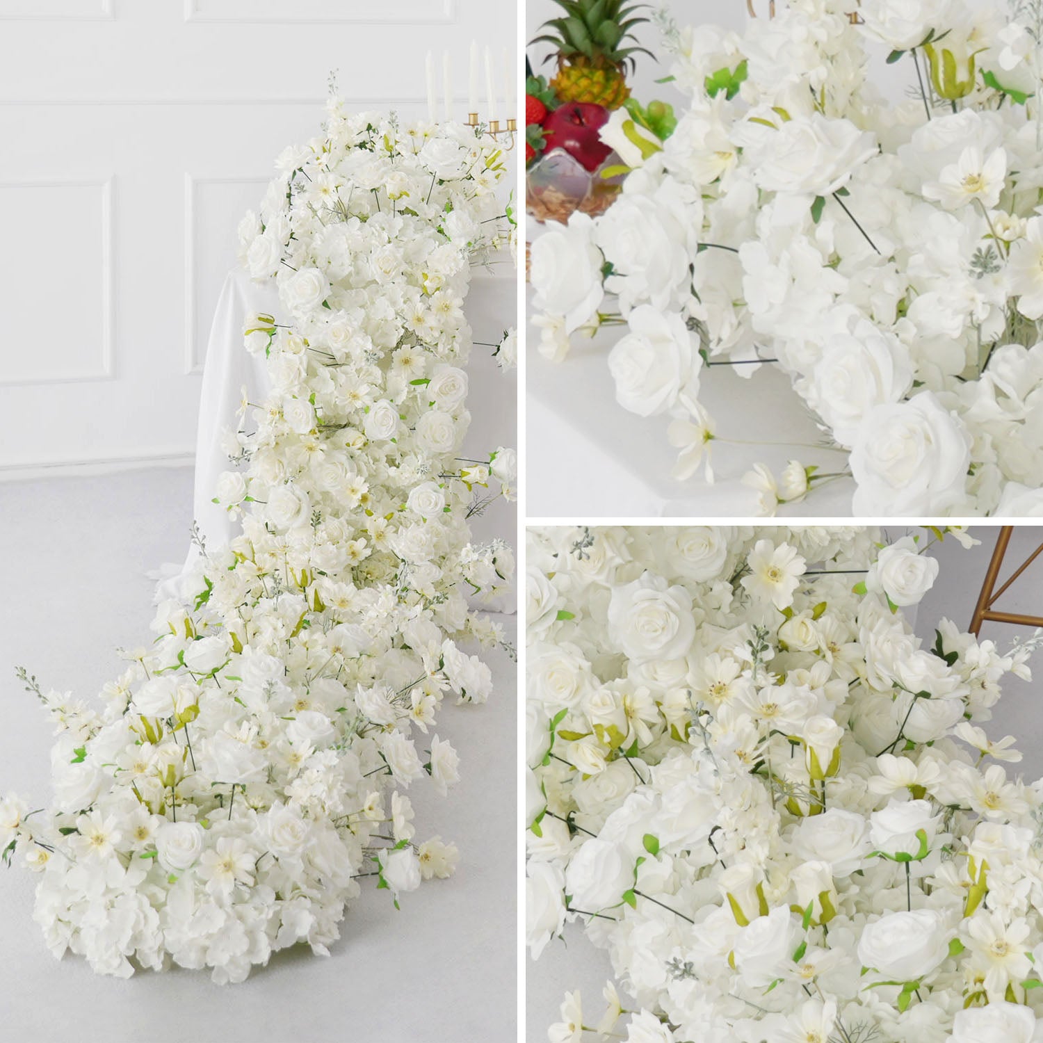 Uflower White Rose Sofa Table Runner Floor Flower Arrangement