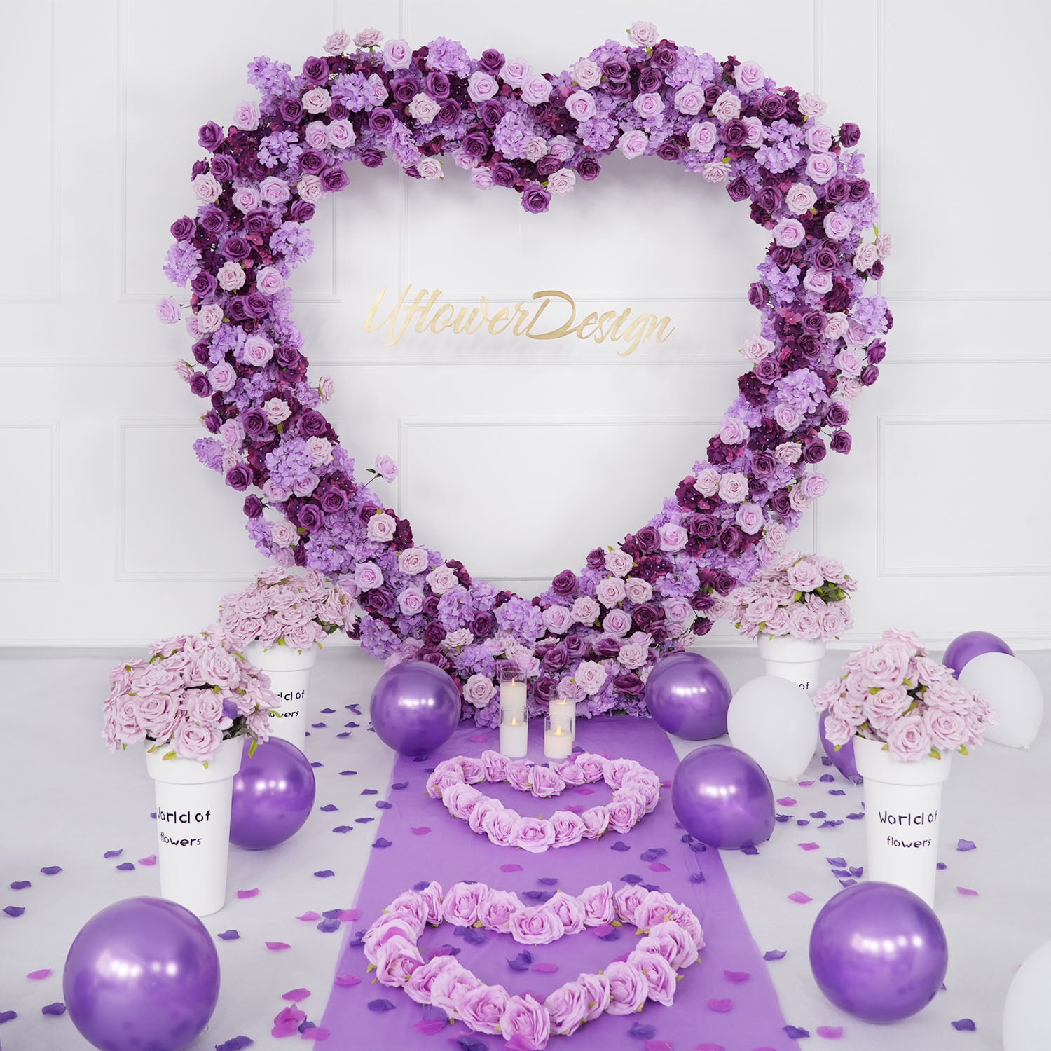 Artificial Purple Rose Heart Arch Wedding Decor