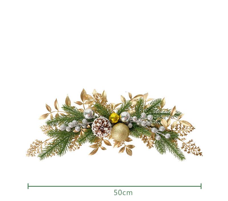 Simulation Pine Needles Rattan Christmas Gold Coloured Ball Leaves Pine Cones Indoor Fireplace Wall Hanging Decoration