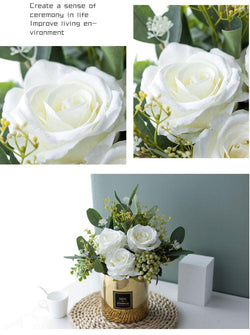 Simulated silk white moisturizing rose floral living room decoration ornaments
