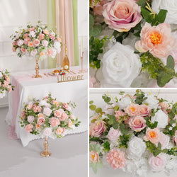 Uflower Pink White Rose Green Leaf Table Centerpieces Floral Ball Wedding Decoration