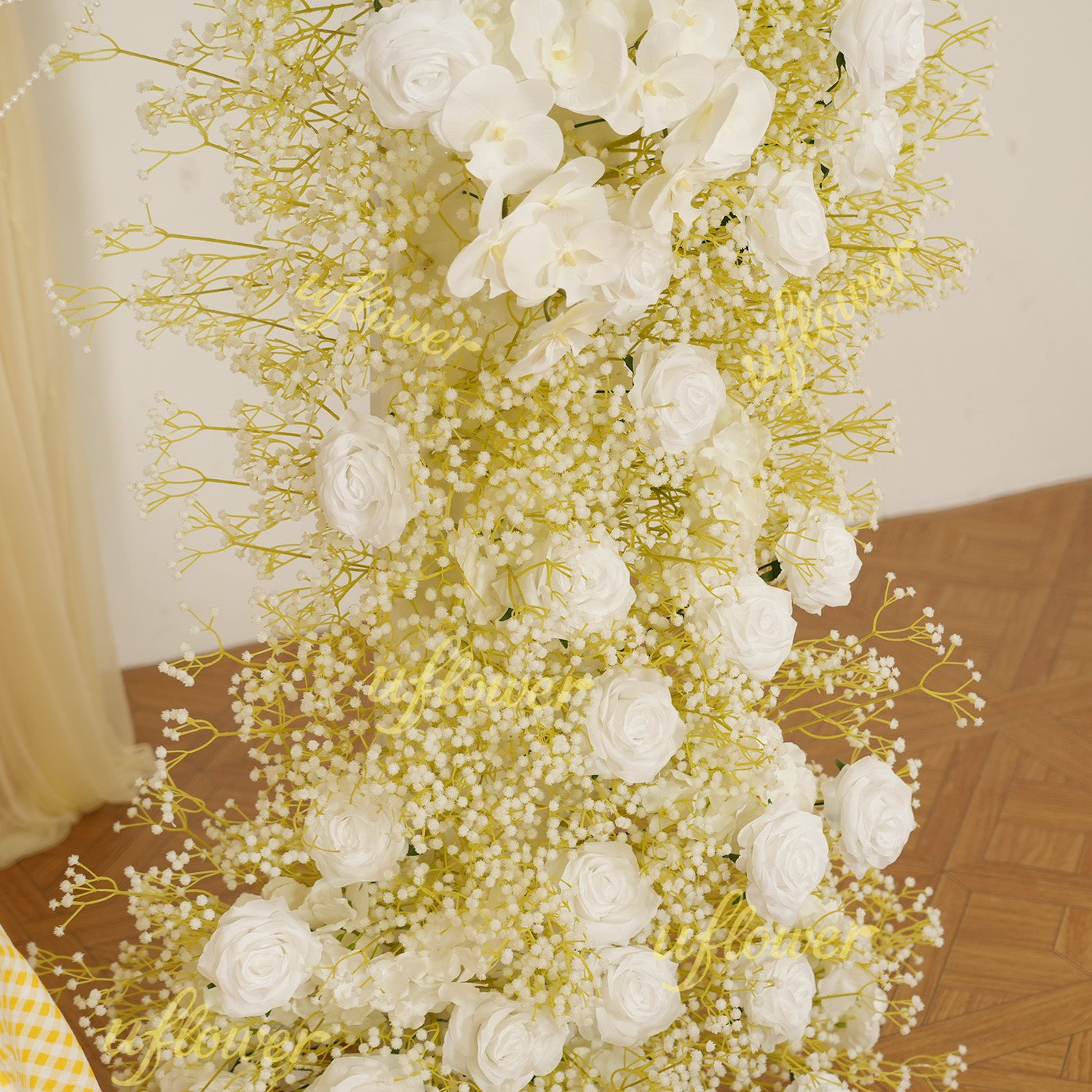 Uflower White Rose Baby Breath Wedding KT Backdrop Floral Arrangement