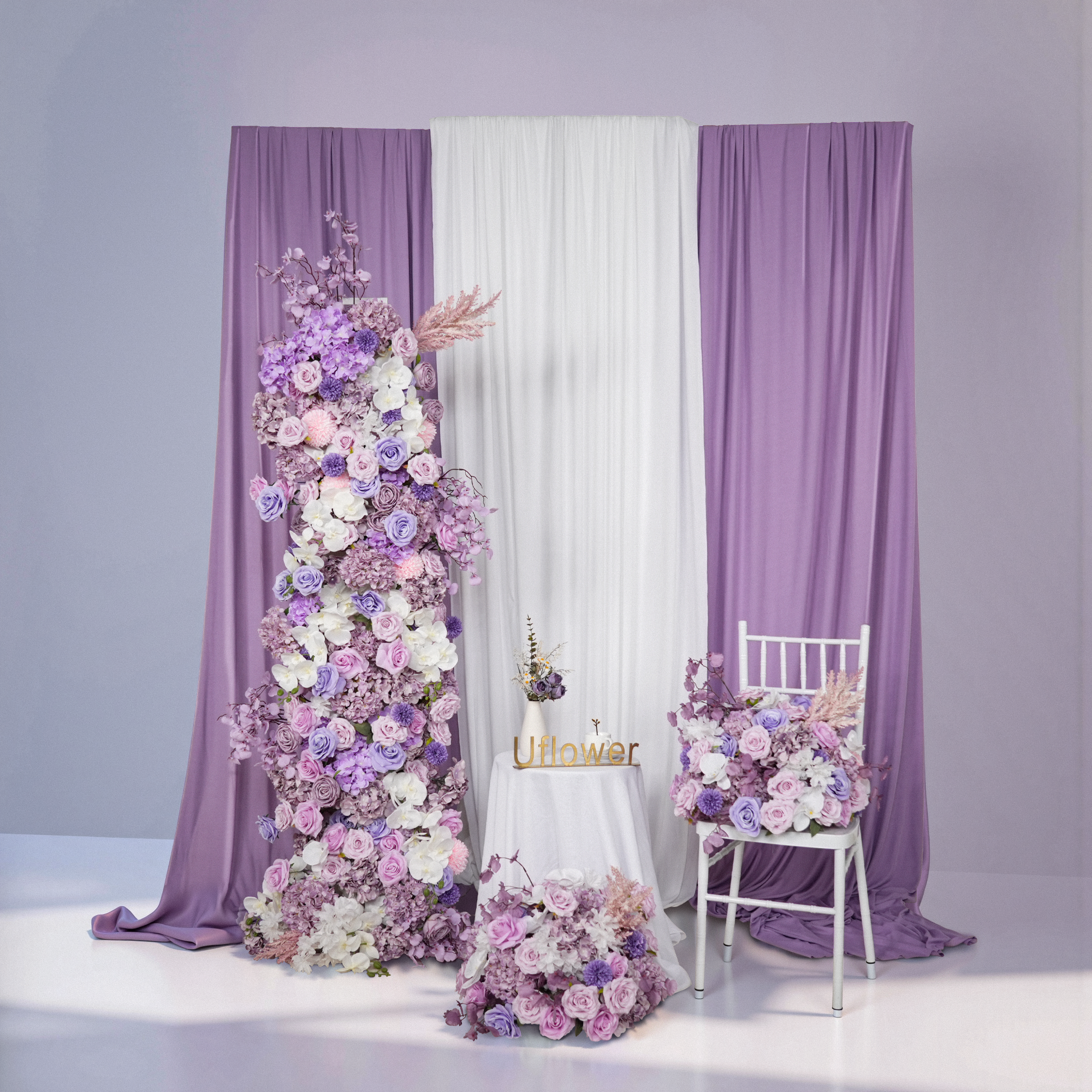 Artificial Purple Wedding KT Background Board Decor Flower Row