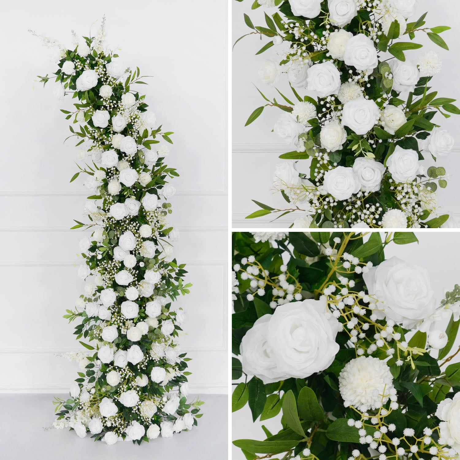 Uflower White Green Rose Floral Arch Wedding Backdrop Decor