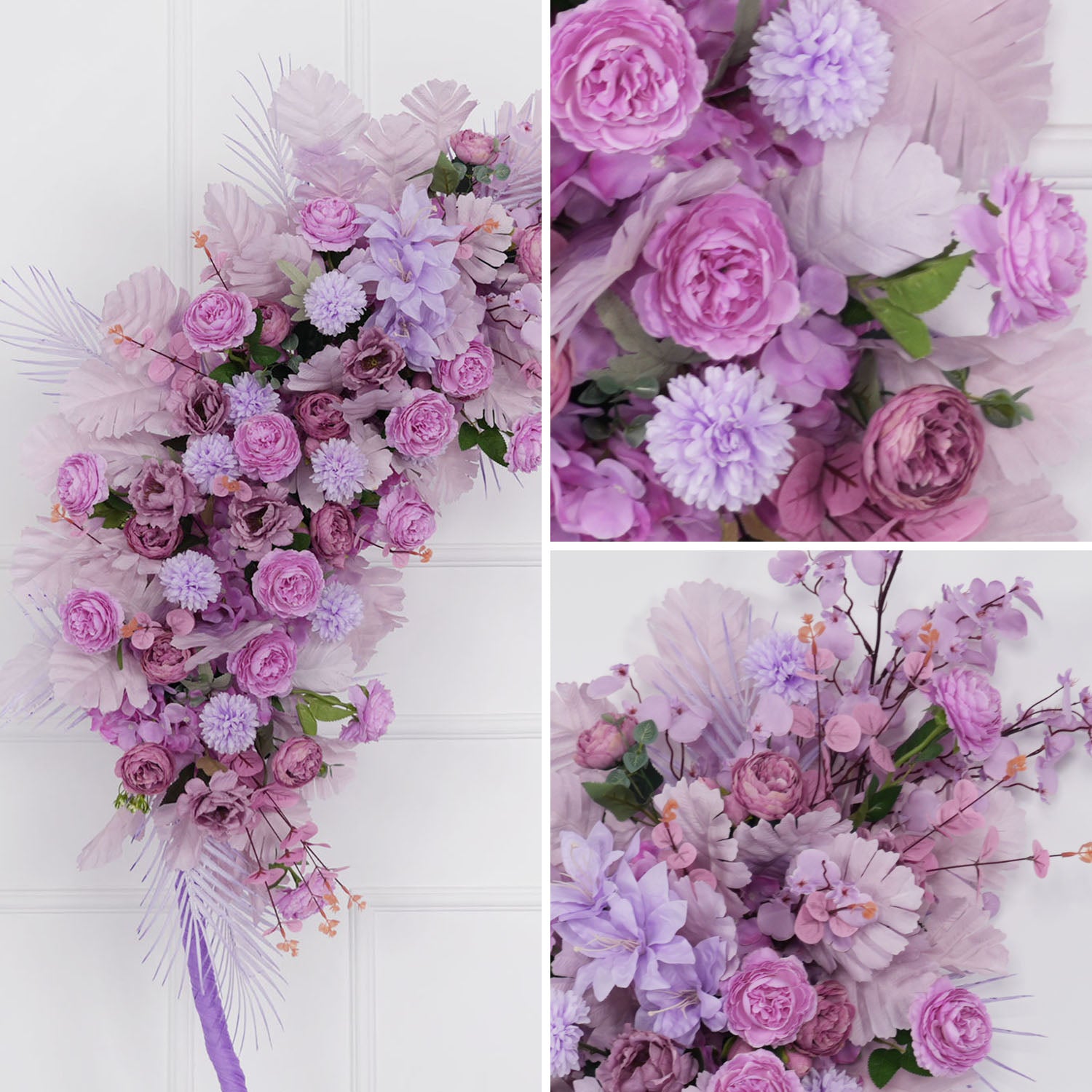 Artificial Purple Wedding KT Backdrop Flower Row Decor