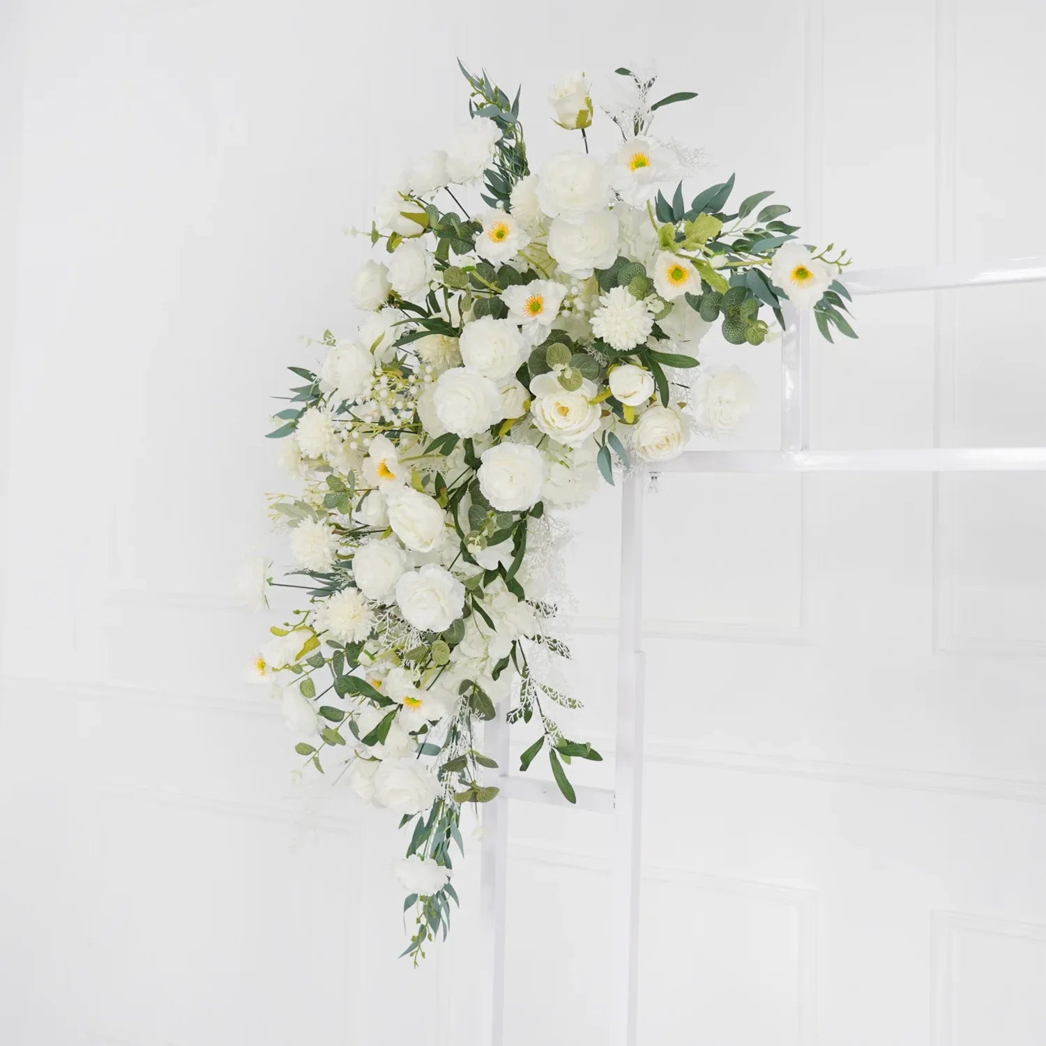Artificial White Green Wedding KT Backdrop Flower Row Decor - Uflower